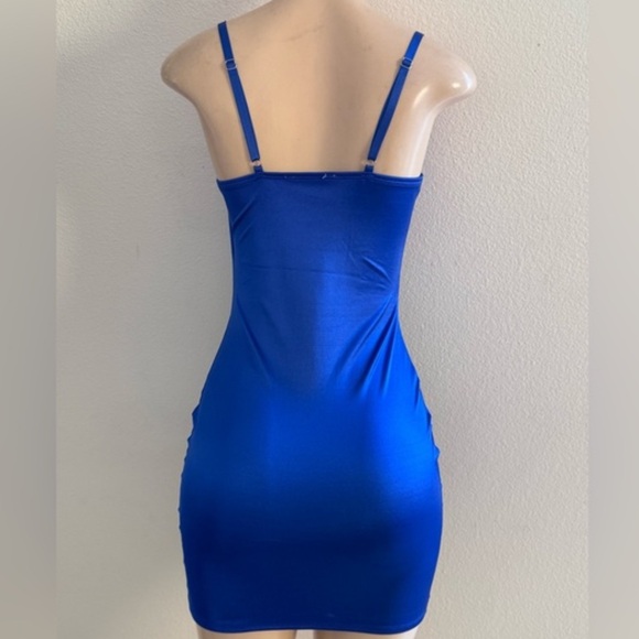 Iris Royal Blue Satin Mini Dress - Picture 2 of 4